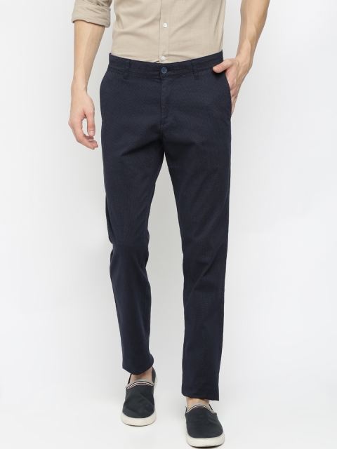 

Crocodile Men Navy Blue Self Design Slim Fit Regular Trousers