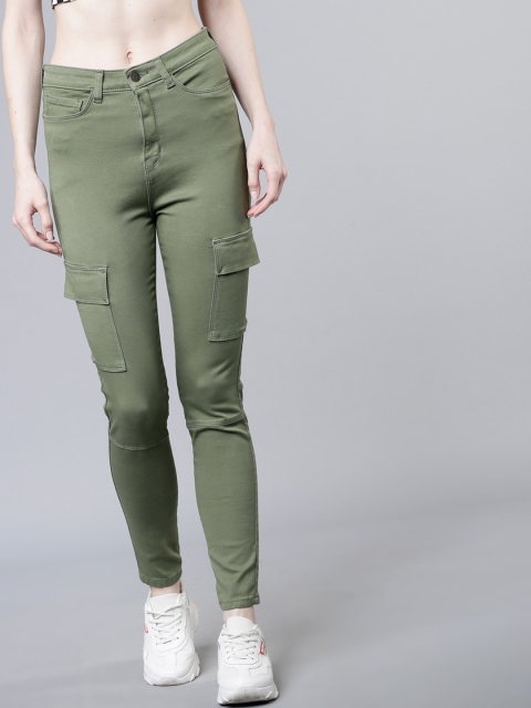 

Tokyo Talkies Women Olive Green Skinny Fit Mid-Rise Clean Look Stretchable Jeans