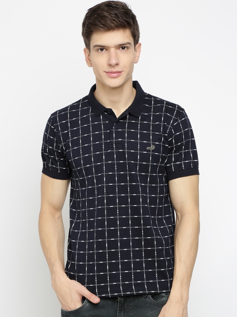 

Crocodile Men Navy Blue Checked Polo Collar T-shirt