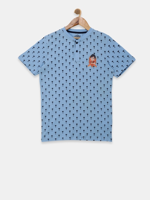 

Shiva Boys Blue Printed Henley Neck T-shirt
