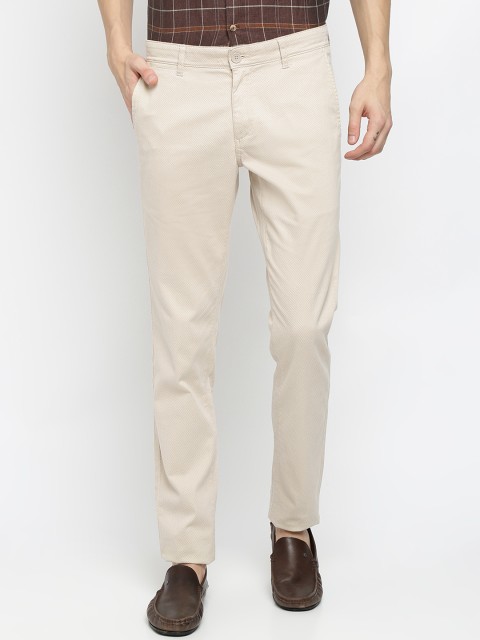 

Crocodile Men Cream-Coloured Self Design Slim Fit Regular Trousers