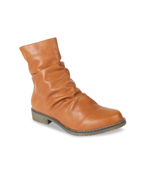 

Flat n Heels Women Tan Brown Solid Synthetic High-Top Flat Boots