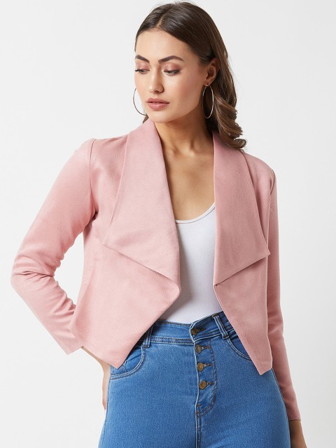 

Miss Chase Women Solid Open Front Waterfall Suede Jacket, Pink