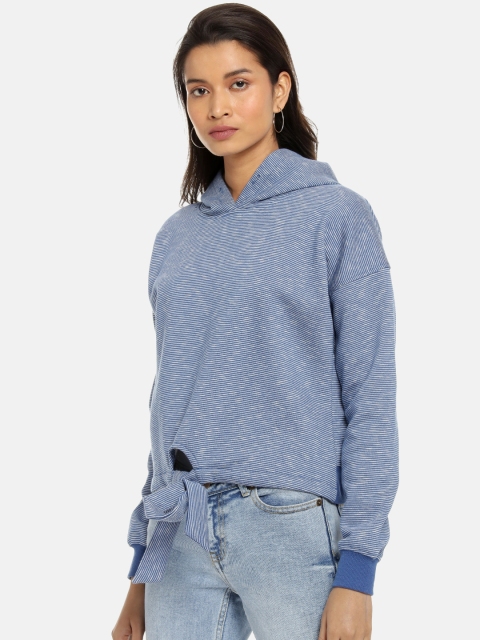 

Campus Sutra Women Blue Solid Hooded Sweatshirt