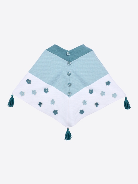 

CUTECUMBER Girls White & Sea Green Colourblocked Poncho Sweater
