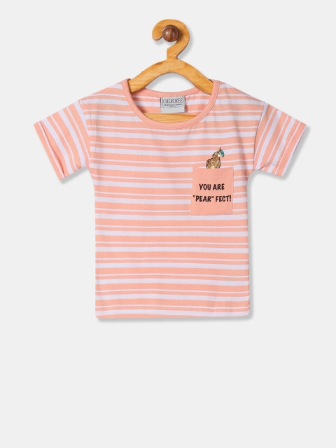 

Cherokee Girls Orange Striped Round Neck T-shirt