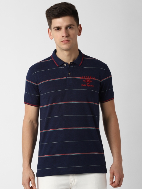 

Peter England Casuals Men Navy Blue Striped Polo Collar T-shirt
