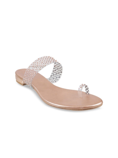 

Mochi Women Muted Gold-Toned & Transparent Embellished One Toe Flats