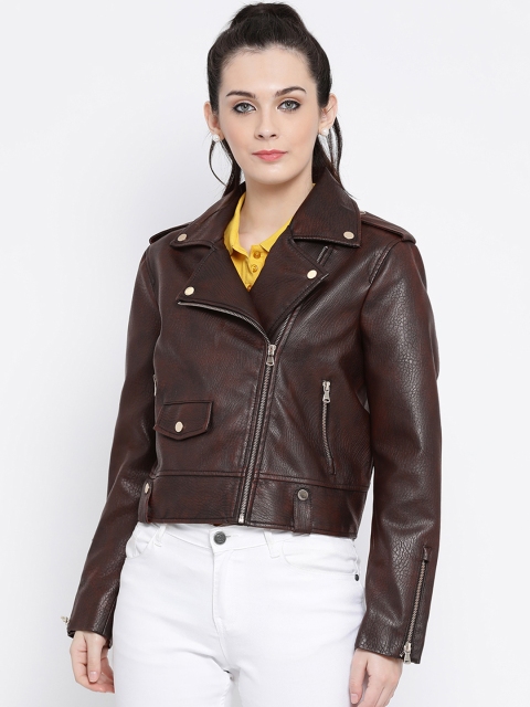 

Justanned Women Brown Solid Biker Jacket