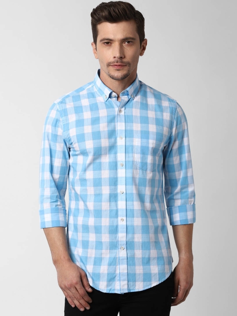 

Peter England Casuals Men Blue & White Slim Fit Checked Casual Shirt
