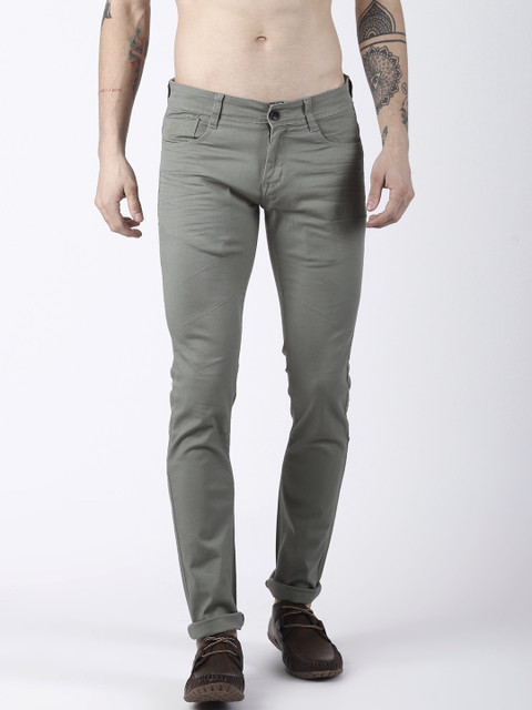 

Rex Straut Jeans Men Olive Green Slim Fit Mid-Rise Clean Look Jeans