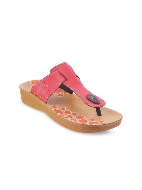 

WALKWAY Women Red Solid T-Strap Flats