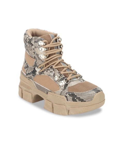 

Truffle Collection Women Brown Textured Heeled Boots