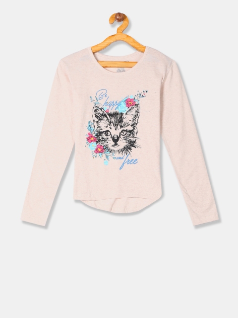 

Cherokee Girls Beige Printed Round Neck T-shirt