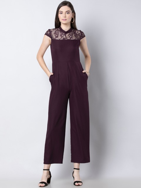 

FabAlley Women Purple Solid Basic Lace Jumpsuit