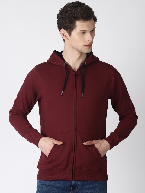 

Blue Saint Men Maroon Solid Hooded Sweatshirt
