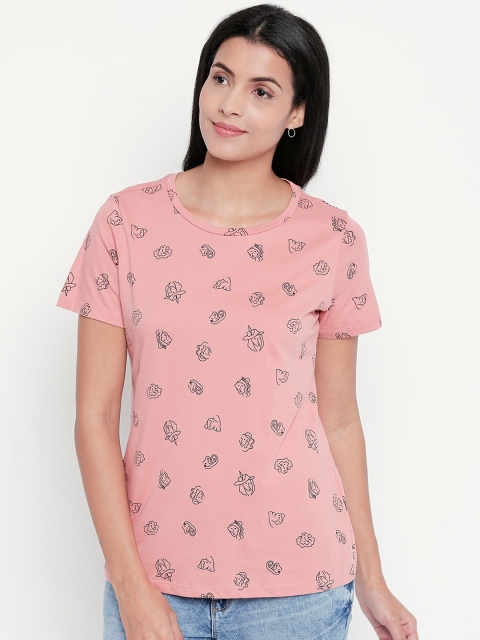 

Honey by Pantaloons Women Pink Printed Round Neck Pure Cotton T-shirt