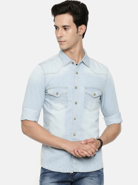

IMYOUNG Men Blue Slim Fit Faded Casual Denim Shirt