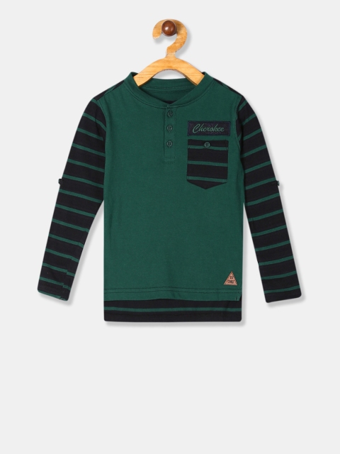 

Cherokee Boys Green Striped Henley Neck T-shirt