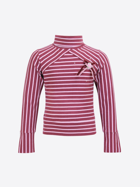

CUTECUMBER Girls Burgundy & Pink Striped Turtle Neck T-shirt
