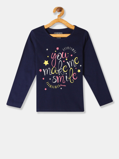 

Cherokee Girls Navy Blue Printed Round Neck T-shirt