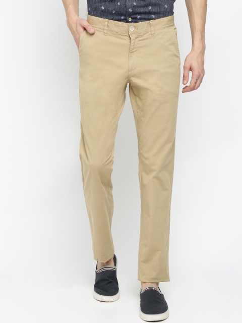 

Crocodile Men Beige Solid Slim Fit Regular Trousers