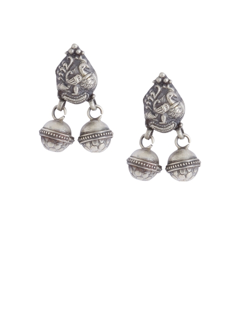 

ahilya Silver-Toned & Grey Oxidised Sterling Silver Classic Drop Earrings