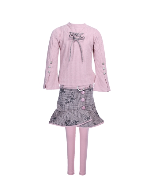 

CUTECUMBER Girls Pink & Grey Top with Skirt & Leggings