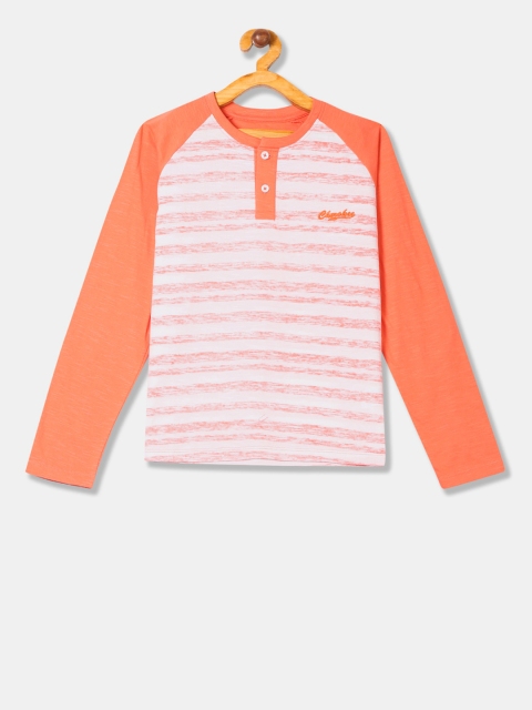 

Cherokee Boys White & Coral Pink Striped Henley Neck T-shirt