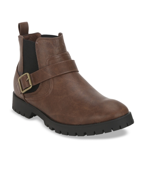 

Truffle Collection Men Brown Solid Synthetic Mid-Top Flat Boots