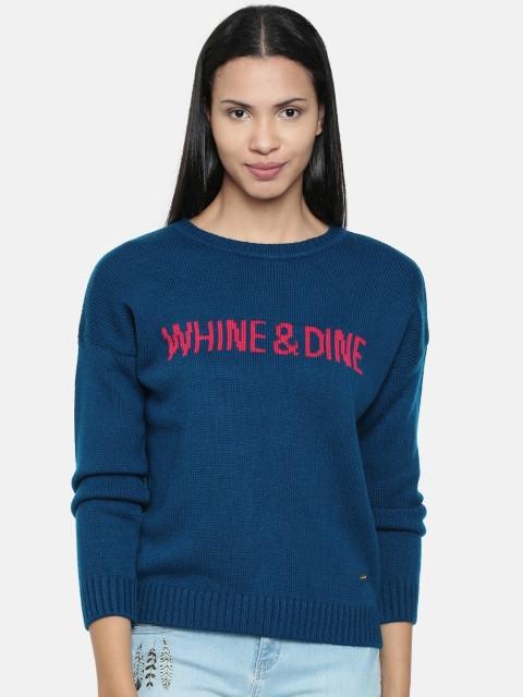 

Chumbak Women Blue Printed Pullover Sweater