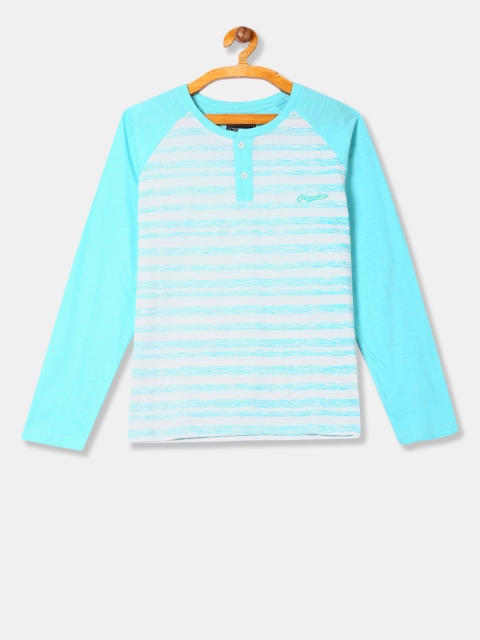 

Cherokee Boys Green & White Striped Henley Neck T-shirt