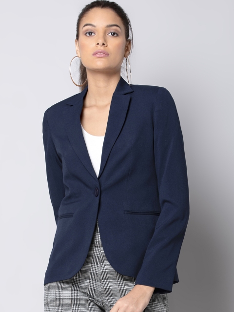 

FabAlley Women Blue Solid Single-Breasted Tailored-Fit Blazer