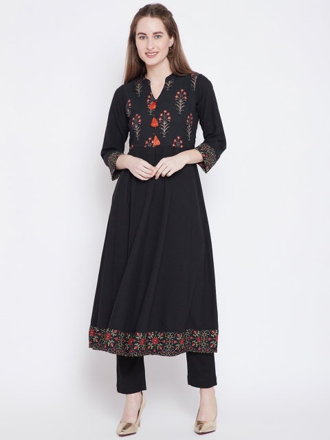 

One of a Kind Women Black & Red Floral Printed Anarkali Kurta