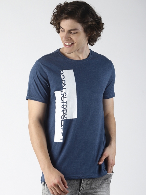 

SHELTR Men Blue & White Printed Round Neck T-shirt