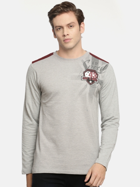 

ACTIMAXX Men Grey Melange Printed Round Neck T-shirt