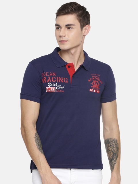 

ACTIMAXX Men Navy Blue Slim Fit Printed Polo Collar T-shirt