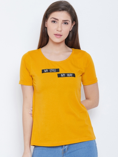 

CHROME & CORAL Women Yellow Printed Round Neck T-shirt