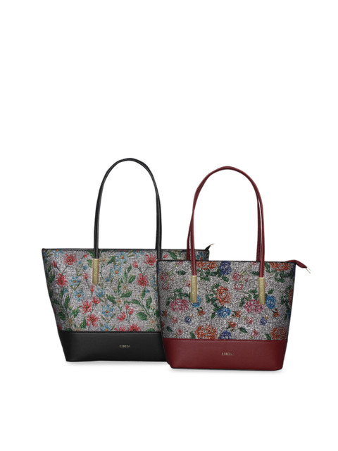 

ESBEDA Set Of 2 Black & Maroon Printed Tote Bag
