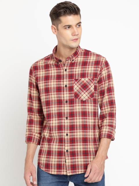 

TED HARBOR Men Red & Beige Slim Fit Checked Casual Shirt