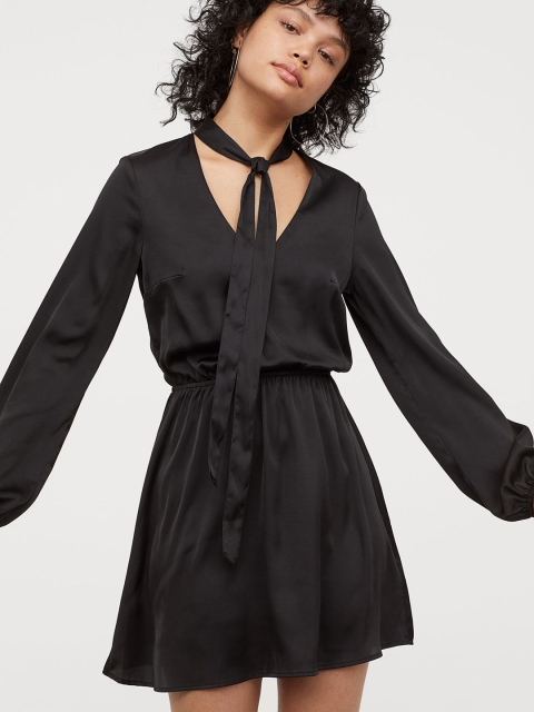 

H&M Women Black Solid Dress With Ties