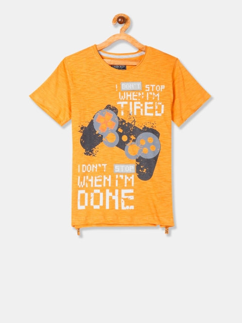 

Cherokee Boys Orange & Grey Printed Round Neck T-shirt