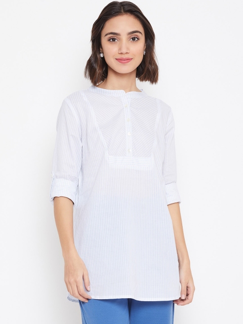 

Ruhaan's Womens White And Blue Color Tunic With Checked in Cotton