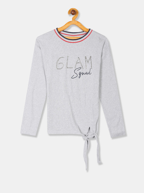 

Cherokee Girls Grey Embellished Round Neck T-shirt