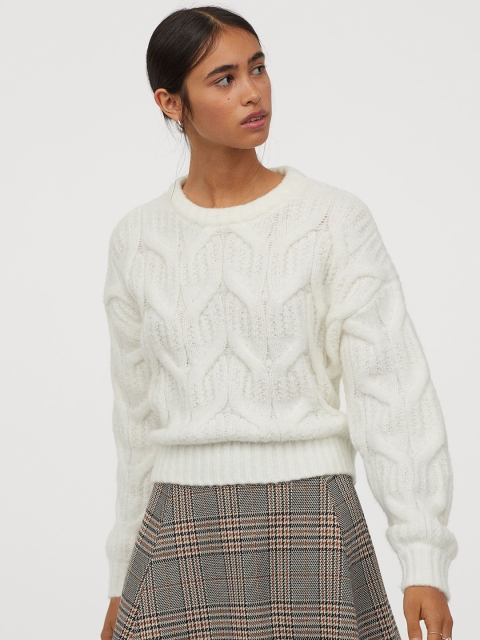 

H&M Women White Cable-Knit Jumper