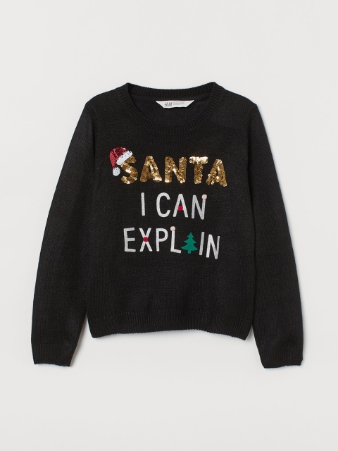 

H&M Girls Embellished Knitted Jumper, Black