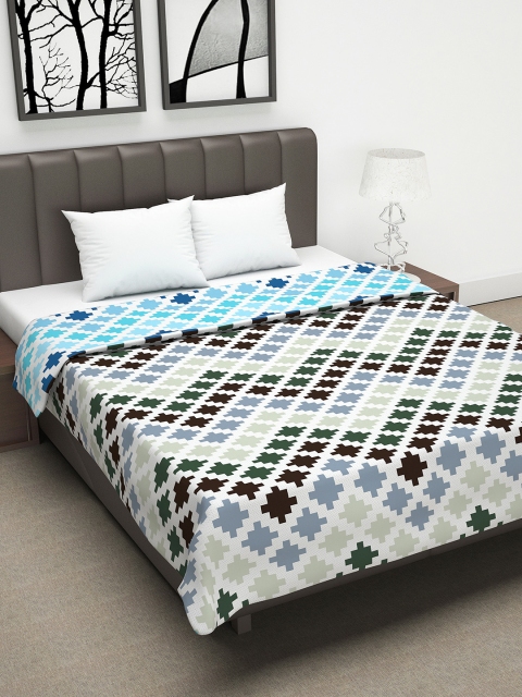 

Divine Casa Brown & Blue Geometric AC Room 110 GSM Double Bed Dohar