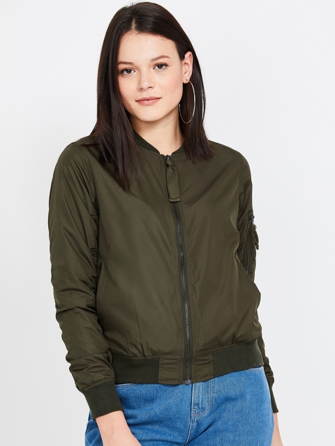 

Bossini Women Olive Green Solid Bomber Jacket