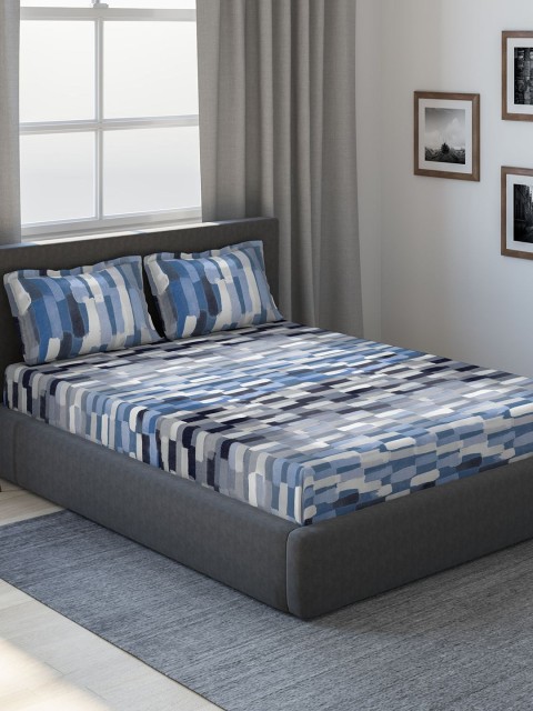 

DDecor Blue & White Geometric 180 TC Cotton 1 King Bedsheet with 2 Pillow Covers