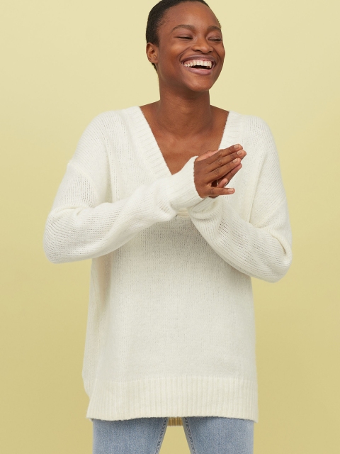 

H&M Women White V-neck Jumper